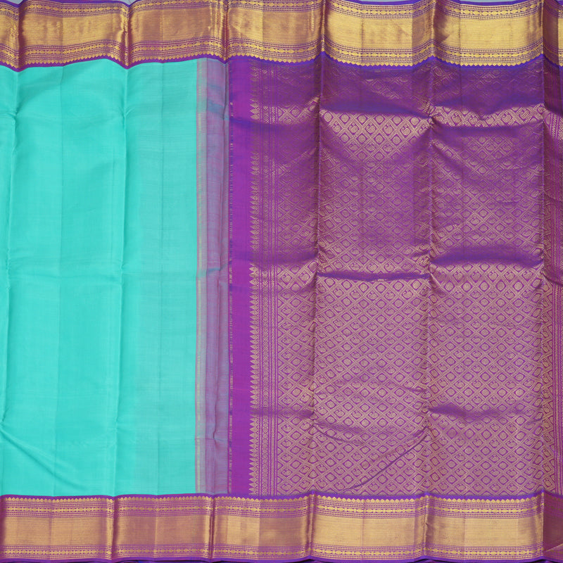 Hayagrivas Handloom Bright Teal Kanjivaram Silk Saree with Purple Border SSKBF50E9-1
