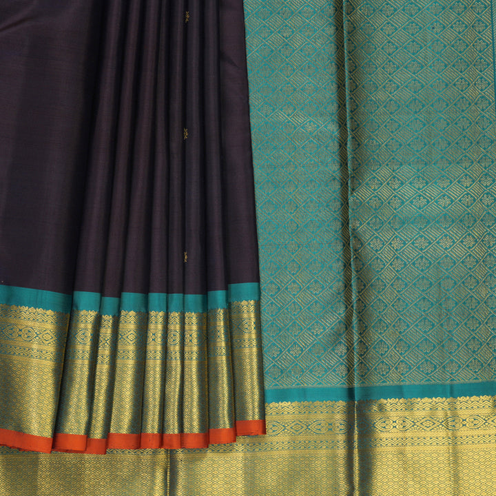 Hayagrivas Handloom Deep Nagapazham Kanjivaram Silk Saree with Teal Green Border SSKBF60E11-10