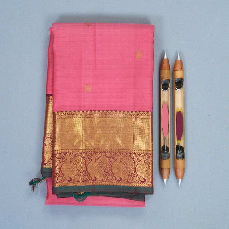 Hayagrivas Handloom Rose Pink Kanjivaram Silk Saree with Burgundy Border SSKBF60E11-14