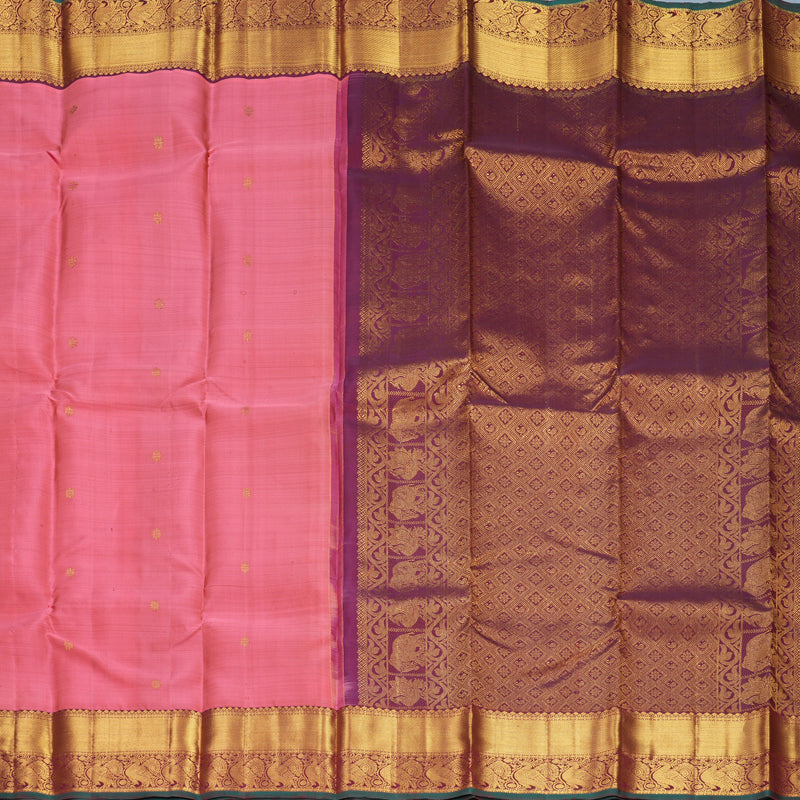 Hayagrivas Handloom Rose Pink Kanjivaram Silk Saree with Burgundy Border SSKBF60E11-14