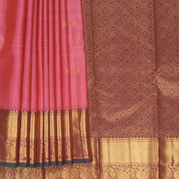 Hayagrivas Handloom Rose Pink Kanjivaram Silk Saree with Burgundy Border SSKBF60E11-14