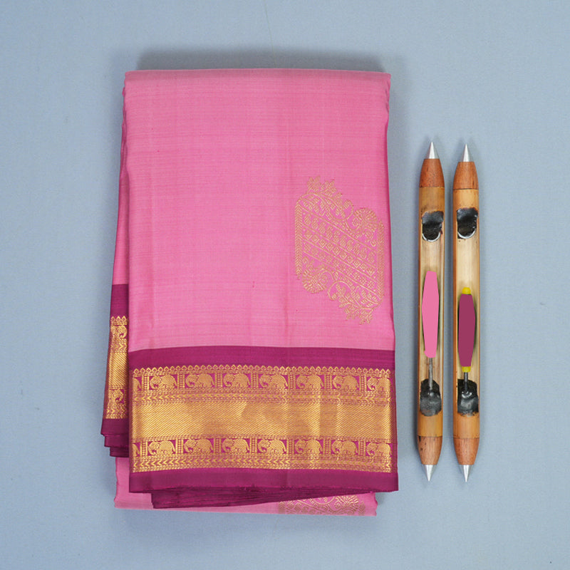 Hayagrivas Handloom Rose Pink Kanjivaram Silk Saree with Wine Purple Border SSKBF60E11-3