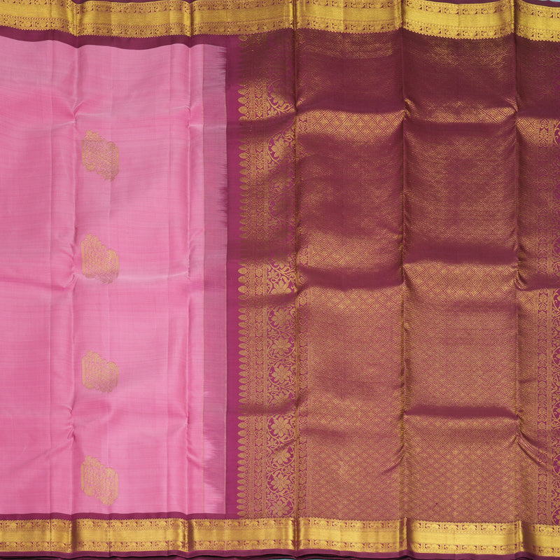 Hayagrivas Handloom Rose Pink Kanjivaram Silk Saree with Wine Purple Border SSKBF60E11-3
