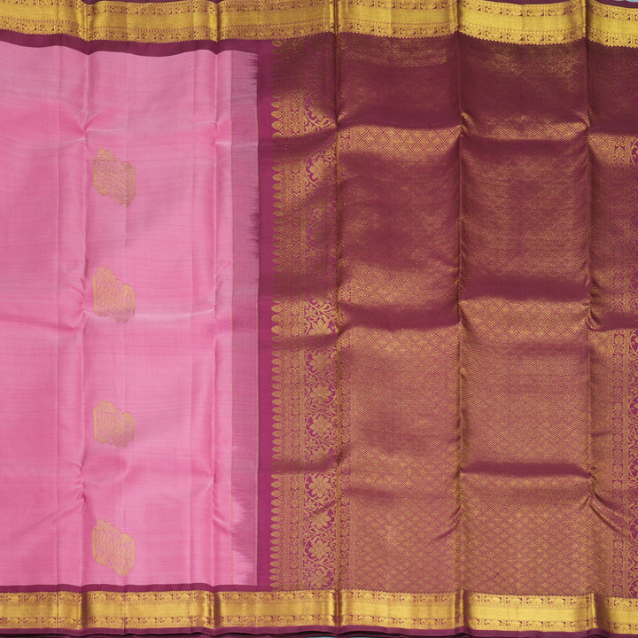 Hayagrivas Handloom Rose Pink Kanjivaram Silk Saree with Wine Purple Border SSKBF60E11-3