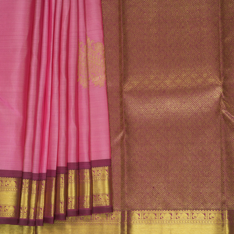 Hayagrivas Handloom Rose Pink Kanjivaram Silk Saree with Wine Purple Border SSKBF60E11-3