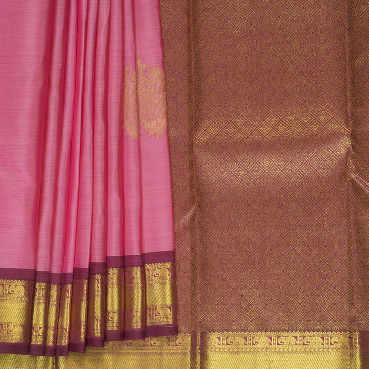 Hayagrivas Handloom Rose Pink Kanjivaram Silk Saree with Wine Purple Border SSKBF60E11-3