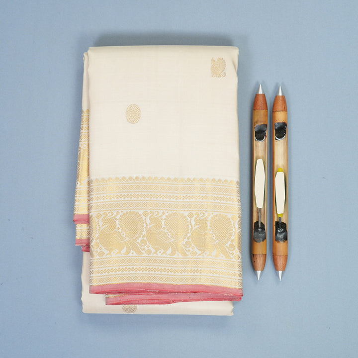 Hayagrivas Handloom Half-White Kanjivaram Silk Saree SSCKBF60E11-4