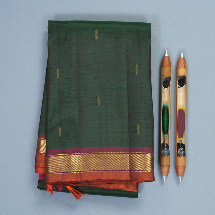 Hayagrivas Handloom Bottle Green Kanjivaram Silk Saree with Burgundy Border SSKBF60E2-4