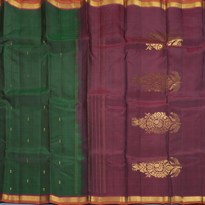 Hayagrivas Handloom Bottle Green Kanjivaram Silk Saree with Burgundy Border SSKBF60E2-4