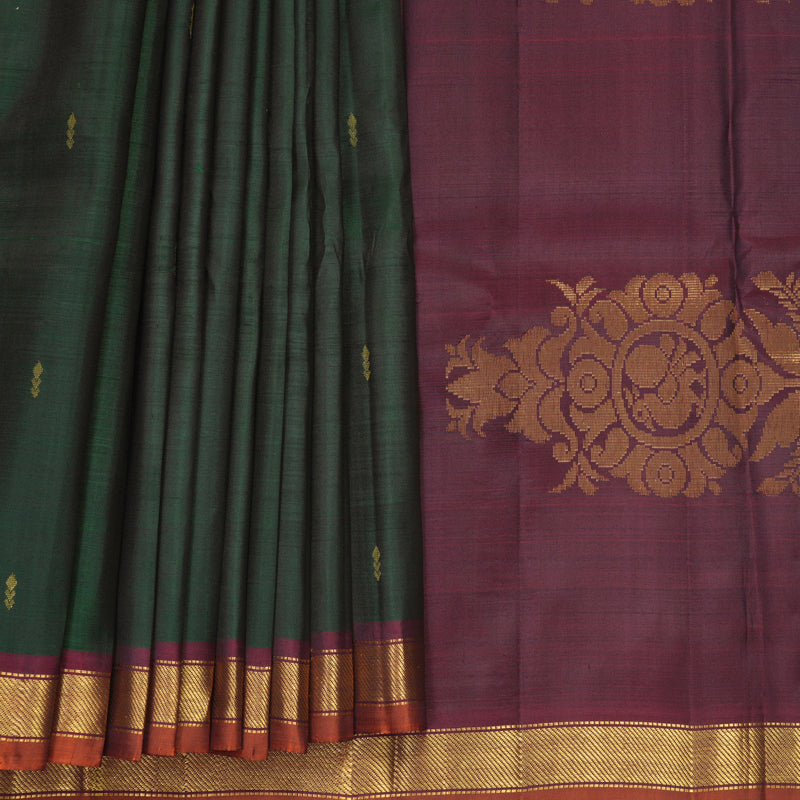 Hayagrivas Handloom Bottle Green Kanjivaram Silk Saree with Burgundy Border SSKBF60E2-4