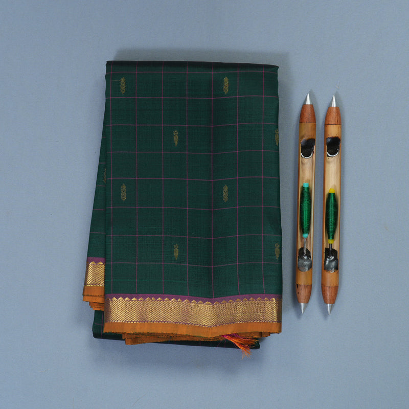 Hayagrivas Handloom Bottle Green Kanjivaram Silk Saree with Purple Border SSKBF60E3-3