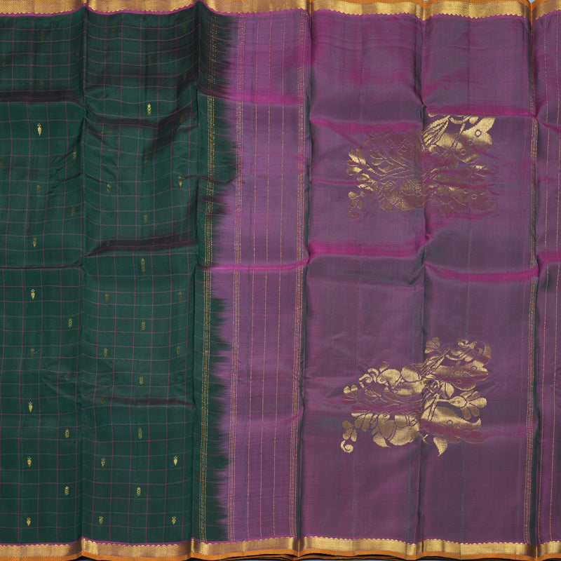 Hayagrivas Handloom Bottle Green Kanjivaram Silk Saree with Purple Border SSKBF60E3-3