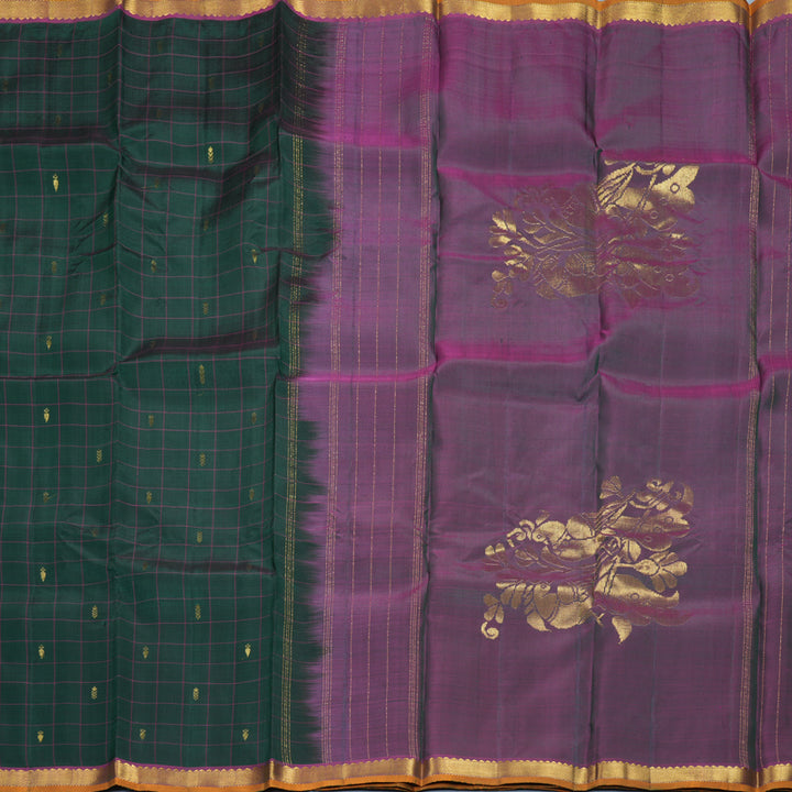 Hayagrivas Handloom Bottle Green Kanjivaram Silk Saree with Purple Border SSKBF60E3-3