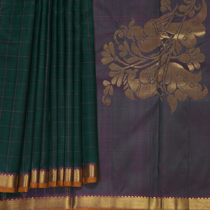 Hayagrivas Handloom Bottle Green Kanjivaram Silk Saree with Purple Border SSKBF60E3-3