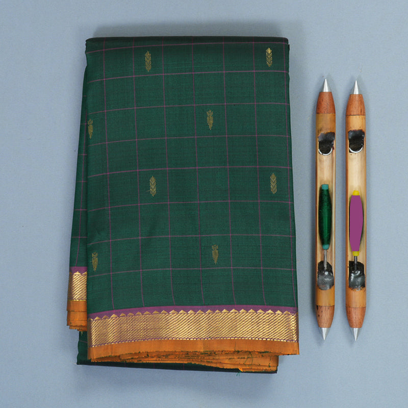 Hayagrivas Handloom Bottle Green Kanjivaram Silk Saree with Purple Border SSKBF60E3-4