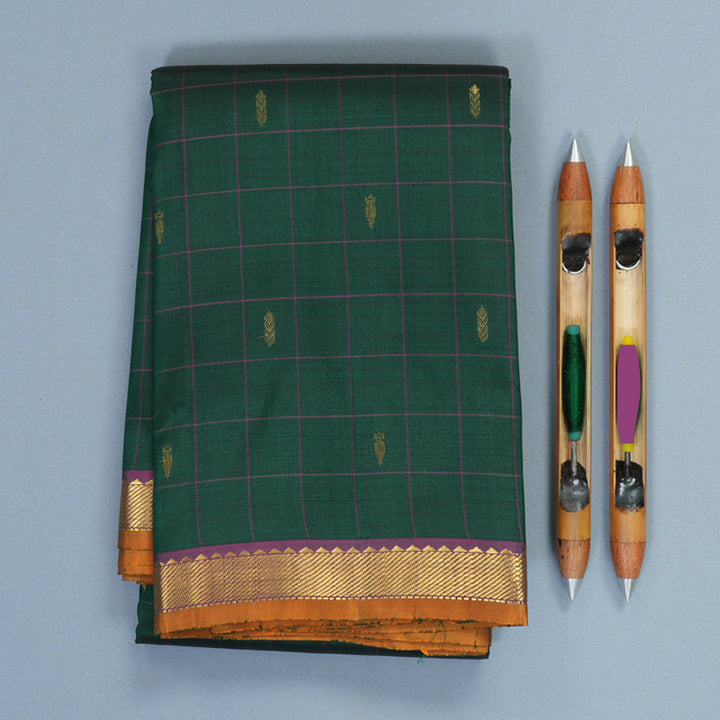 Hayagrivas Handloom Bottle Green Kanjivaram Silk Saree with Purple Border SSKBF60E3-4