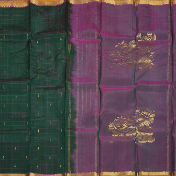 Hayagrivas Handloom Bottle Green Kanjivaram Silk Saree with Purple Border SSKBF60E3-4