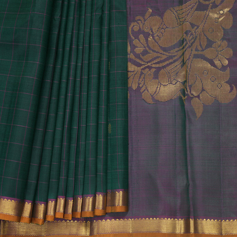 Hayagrivas Handloom Bottle Green Kanjivaram Silk Saree with Purple Border SSKBF60E3-4