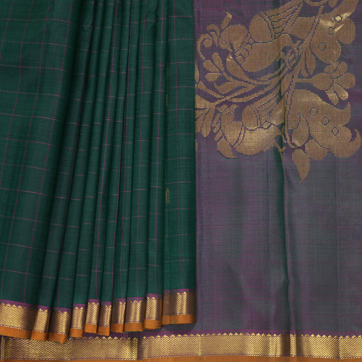 Hayagrivas Handloom Bottle Green Kanjivaram Silk Saree with Purple Border SSKBF60E3-4