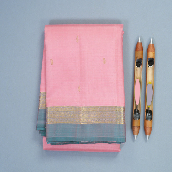 Hayagrivas Handloom Baby Pink Kanjivaram Silk Saree with Teal Green Border SSKBF60E4-2