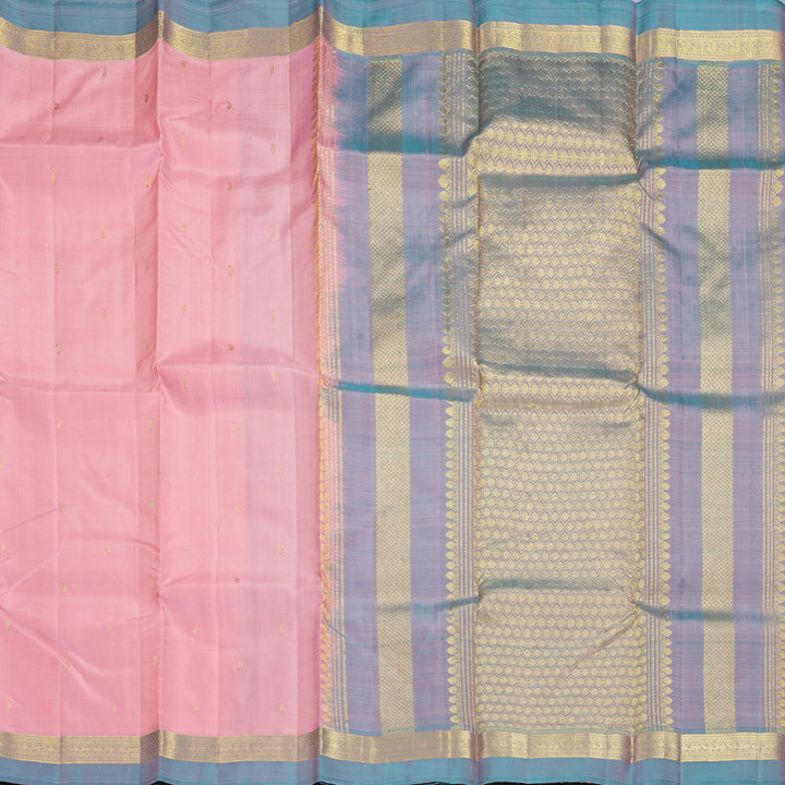 Hayagrivas Handloom Baby Pink Kanjivaram Silk Saree with Teal Green Border SSKBF60E4-2