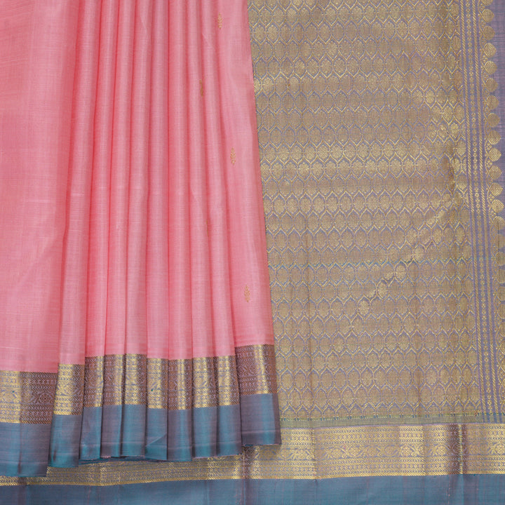 Hayagrivas Handloom Baby Pink Kanjivaram Silk Saree with Teal Green Border SSKBF60E4-2