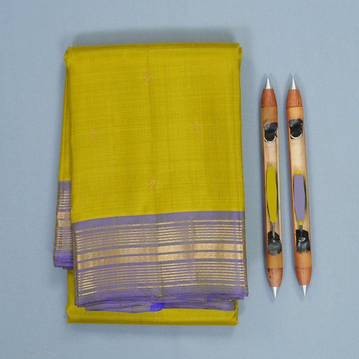Hayagrivas Handloom Lime Green Kanjivaram Silk Saree with Light Purple Border SSKBF60E4-9