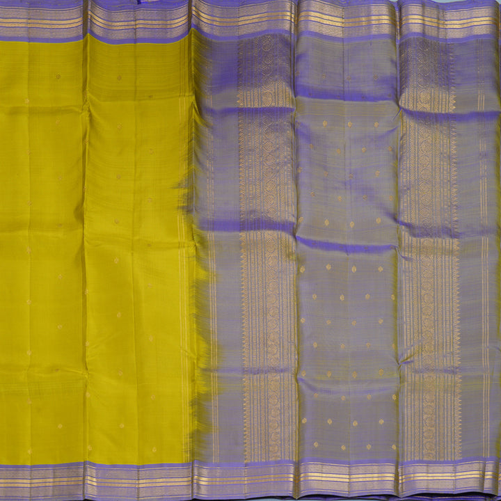 Hayagrivas Handloom Lime Green Kanjivaram Silk Saree with Light Purple Border SSKBF60E4-9