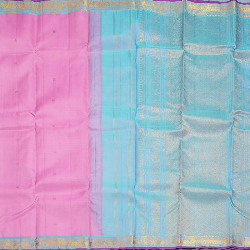 Hayagrivas Handloom Rose Pink Kanjivaram Silk Saree with Powder Blue Border SSKBF60E8-1