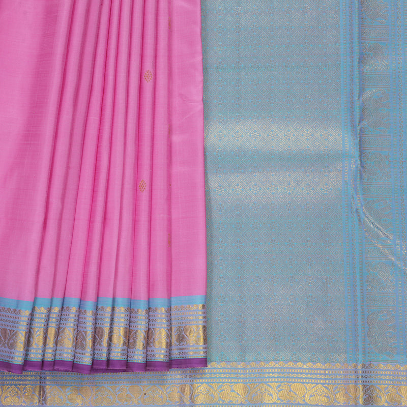 Hayagrivas Handloom Rose Pink Kanjivaram Silk Saree with Powder Blue Border SSKBF60E8-1