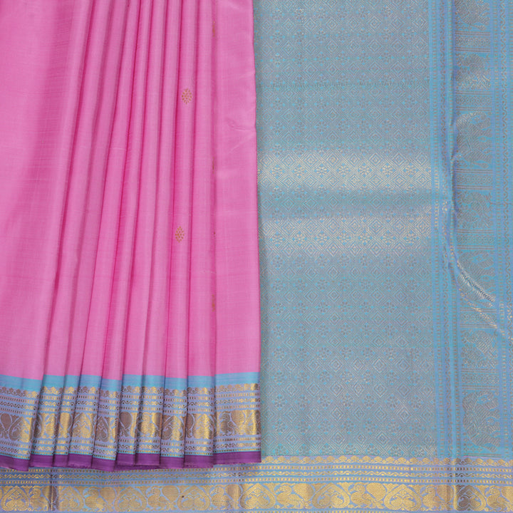 Hayagrivas Handloom Rose Pink Kanjivaram Silk Saree with Powder Blue Border SSKBF60E8-1