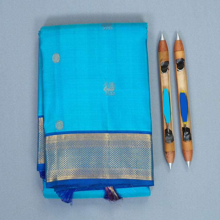 Hayagrivas Handloom Sky Blue Kanjivaram Silk Saree with Royal Blue Border SSKBF60E9-2