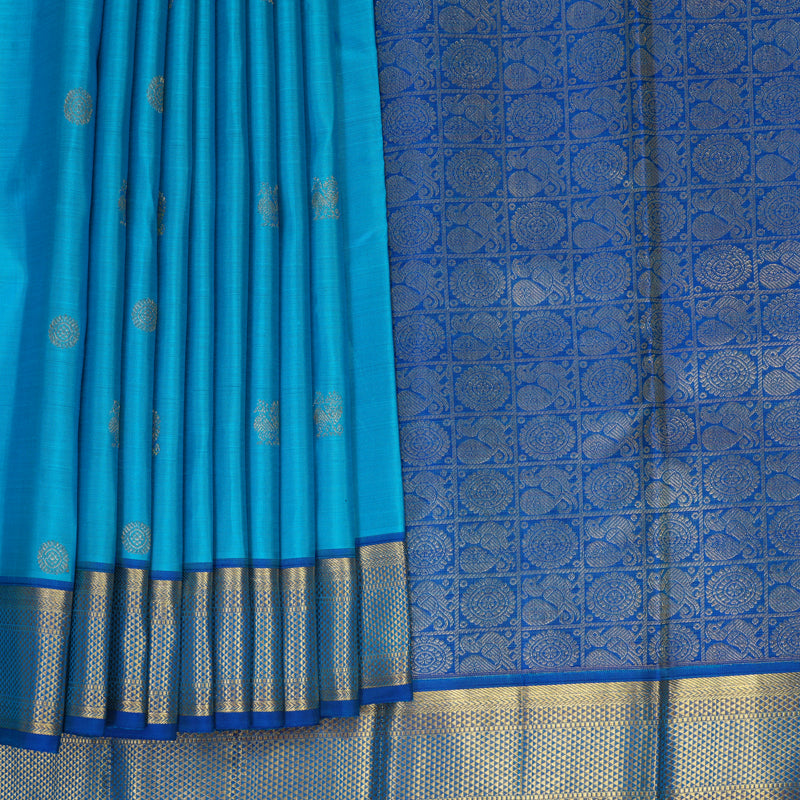Hayagrivas Handloom Sky Blue Kanjivaram Silk Saree with Royal Blue Border SSKBF60E9-2