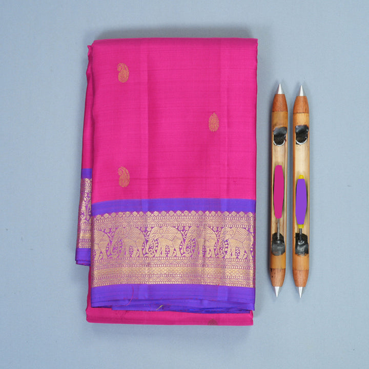 Hayagrivas Handloom Rani Pink Kanjivaram Silk Saree with Purple Border SSKBF60E9-4