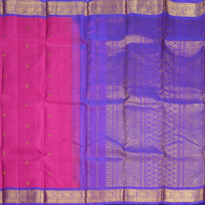 Hayagrivas Handloom Rani Pink Kanjivaram Silk Saree with Purple Border SSKBF60E9-4