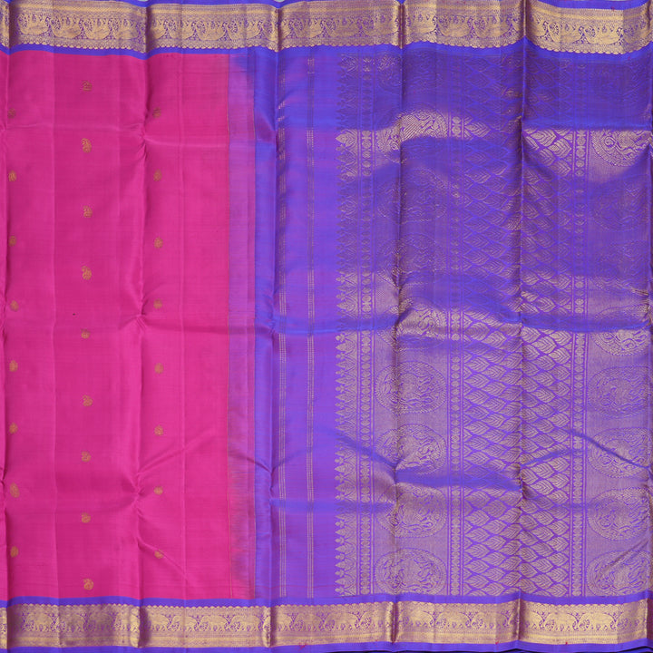 Hayagrivas Handloom Rani Pink Kanjivaram Silk Saree with Purple Border SSKBF60E9-4