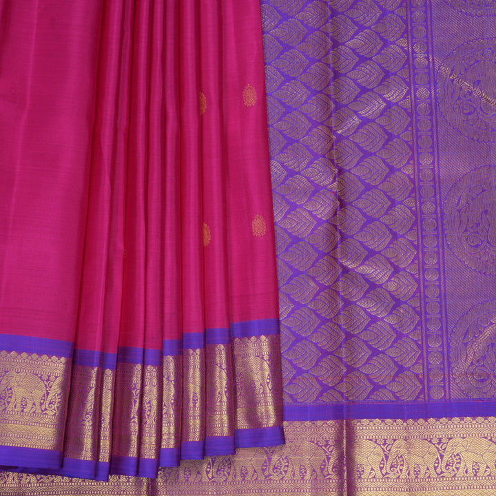 Hayagrivas Handloom Rani Pink Kanjivaram Silk Saree with Purple Border SSKBF60E9-4