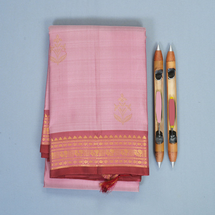 Hayagrivas Handloom Lotus Pink Kanjivaram Silk Saree with Guava Pink Border SSKBF60E9-8