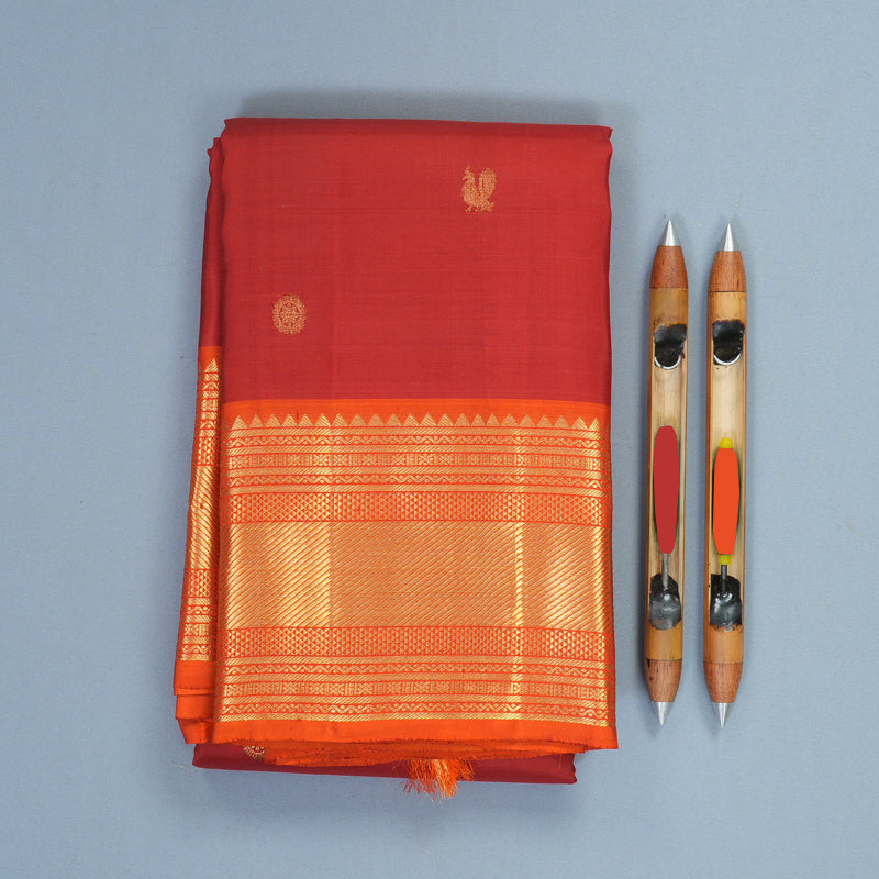Hayagrivas Handloom Red Kanjivaram Silk Saree with Orange Border SSKBF61E1-13