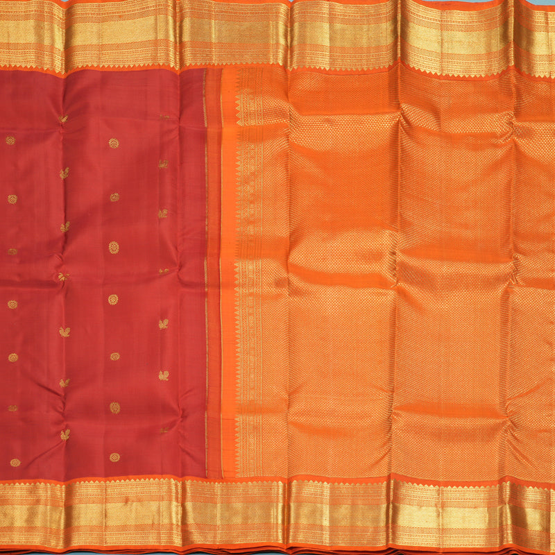 Hayagrivas Handloom Red Kanjivaram Silk Saree with Orange Border SSKBF61E1-13