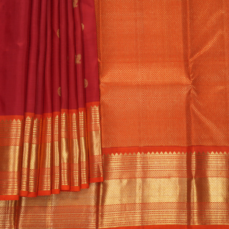 Hayagrivas Handloom Red Kanjivaram Silk Saree with Orange Border SSKBF61E1-13