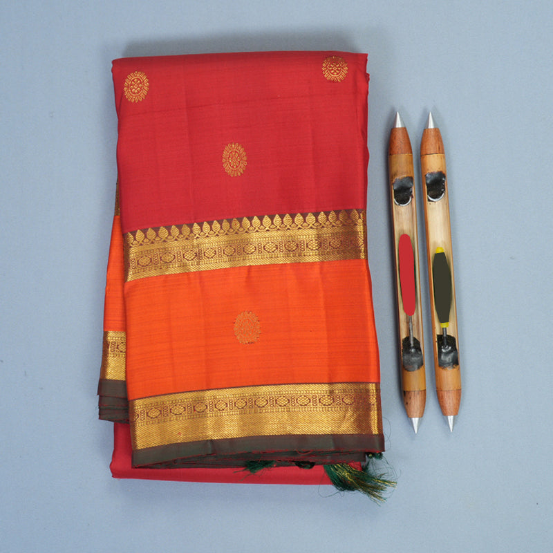 Hayagrivas Handloom Red Kanjivaram Silk Saree with Orange Border SSKBF61E1-14