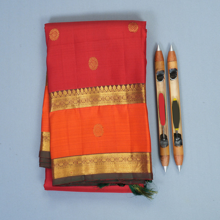 Hayagrivas Handloom Red Kanjivaram Silk Saree with Orange Border SSKBF61E1-14