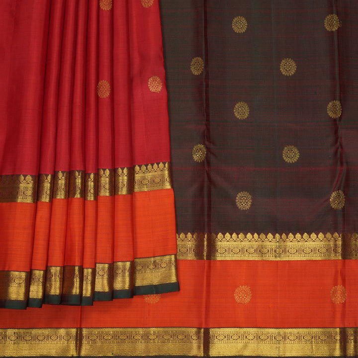 Hayagrivas Handloom Red Kanjivaram Silk Saree with Orange Border SSKBF61E1-14
