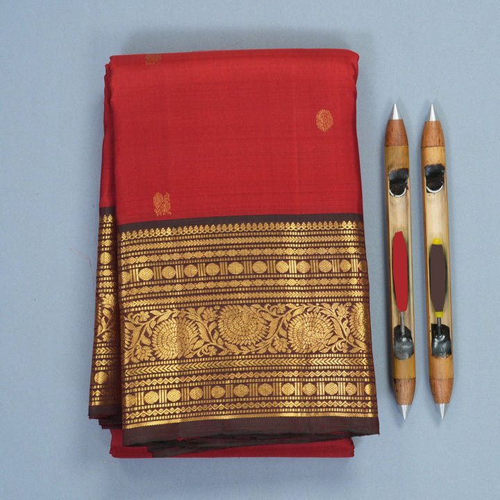 Hayagrivas Handloom Red Kanjivaram Silk Saree with Manthalir Border SSKBF61E1-19