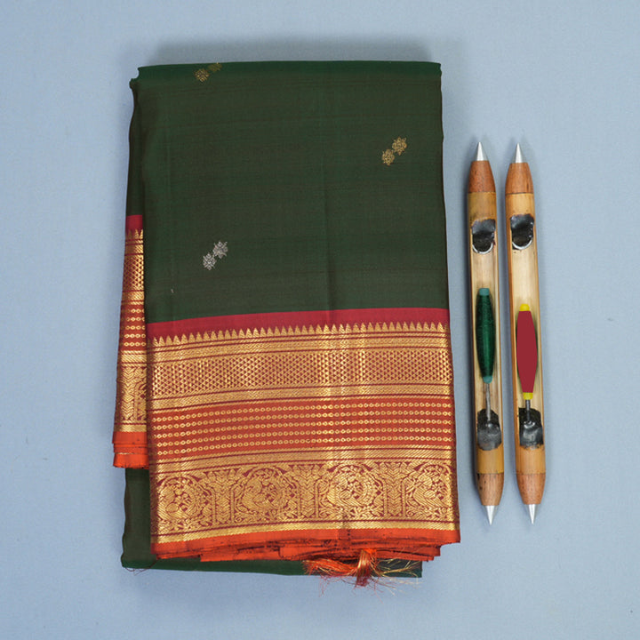 Hayagrivas Handloom Karum Pachai Kanjivaram Silk Saree with Rust Orange Border SSKBF61E1-3