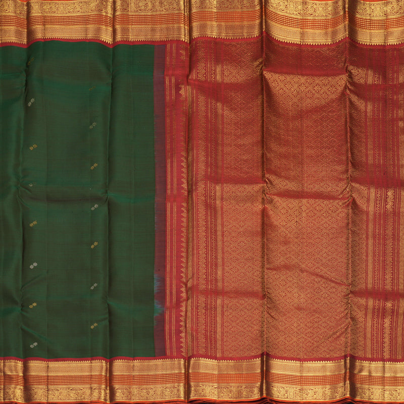 Hayagrivas Handloom Karum Pachai Kanjivaram Silk Saree with Rust Orange Border SSKBF61E1-3