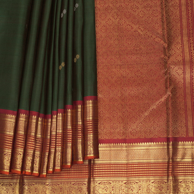 Hayagrivas Handloom Karum Pachai Kanjivaram Silk Saree with Rust Orange Border SSKBF61E1-3