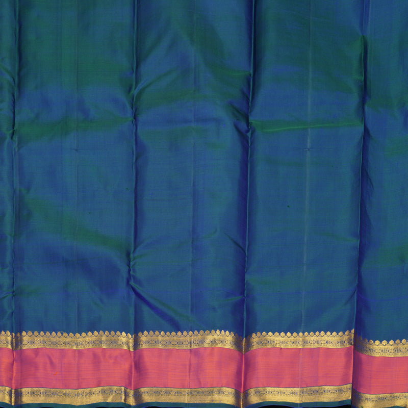 Hayagrivas Handloom MS Blue Kanjivaram Silk Saree with Rust Orange Border SSKBF61E1-4