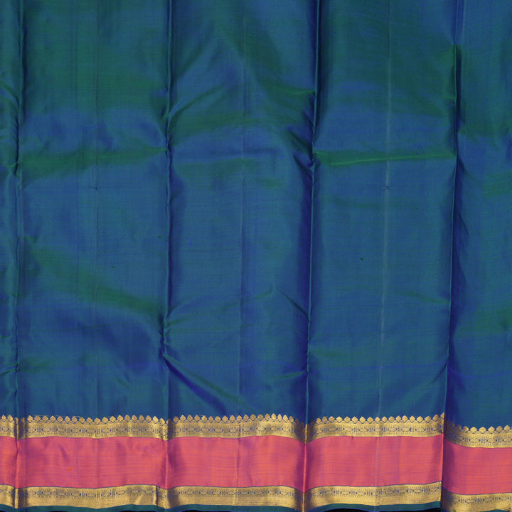 Hayagrivas Handloom MS Blue Kanjivaram Silk Saree with Rust Orange Border SSKBF61E1-4